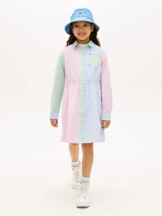Vestido camisero elástico a rayas para niña