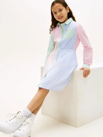 Vestido camisero elástico a rayas para niña
