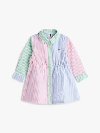 Vestido camisero elástico de rayas mixtas para bebés