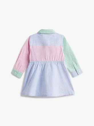 Vestido camisero elástico de rayas mixtas para bebés