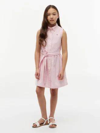 Vestido camisero sin mangas con cinturón para niña