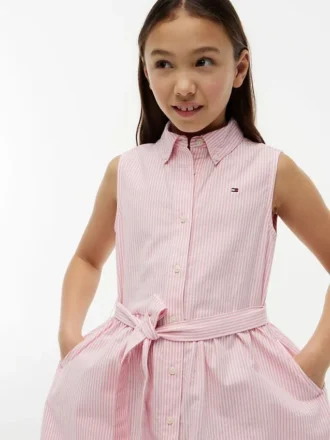 Vestido camisero sin mangas con cinturón para niña