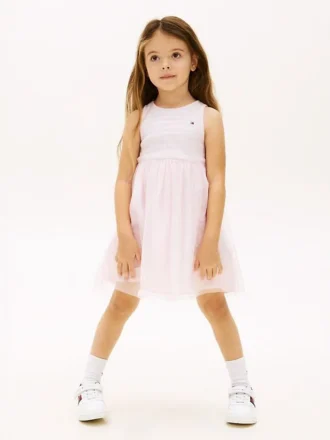 Vestido combinado de tul a rayas para niña