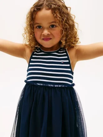 Vestido combinado de tul a rayas para niña